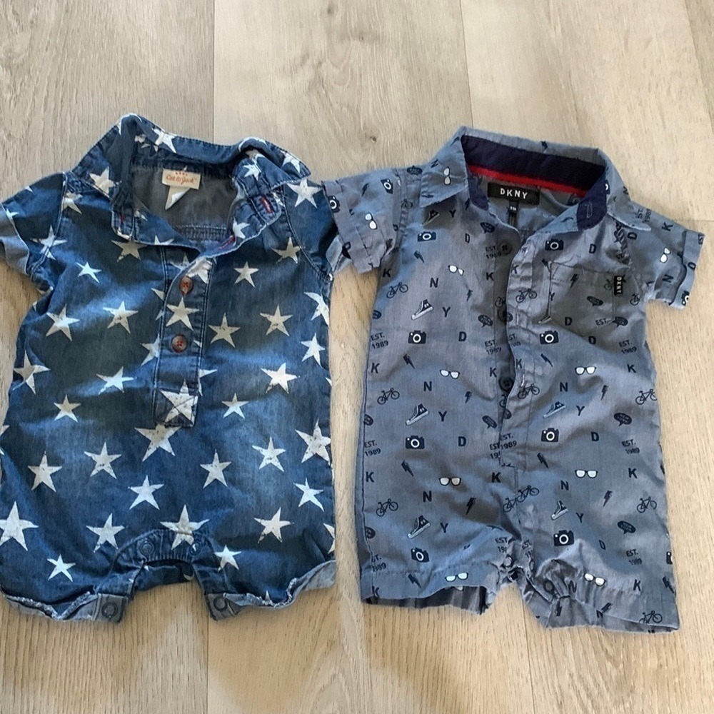 DKNY cat and‎ Jack rompers shorts blue size 0/3 denim stars summer boys baby
